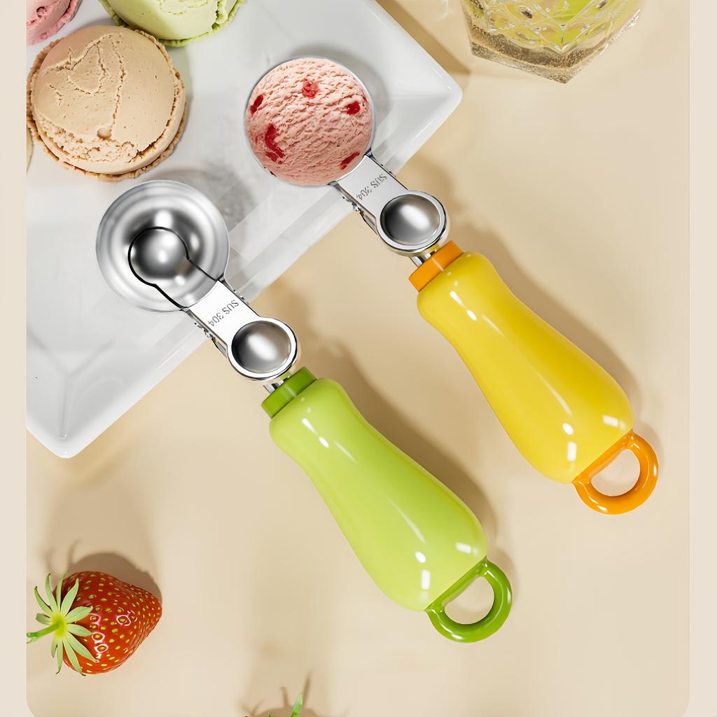 Ergonomic Ice Cream Scoop with Stainless Steel Spoon ,Green and White, Perfect for Scooping Soft Serve