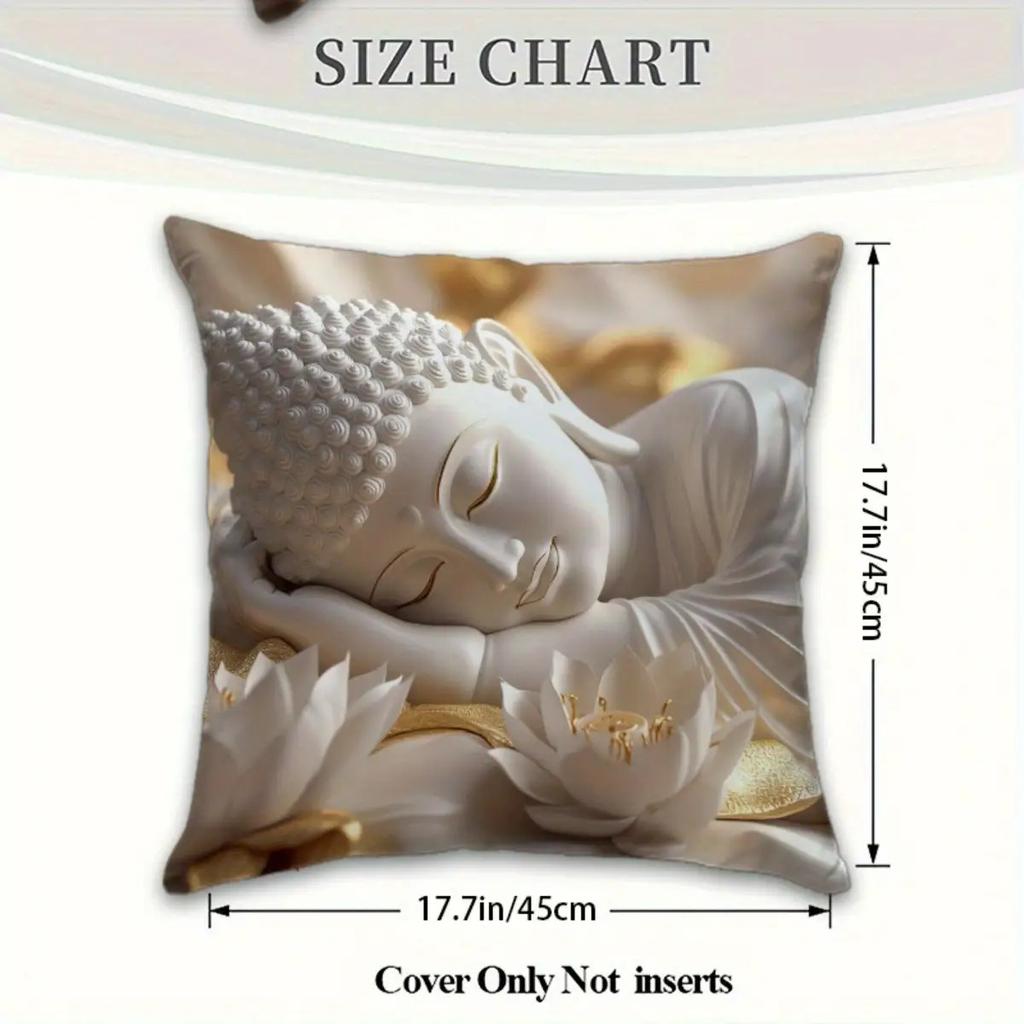 Buddha And For Lotus Print Pillowcase, Soft And Smooth-Touch Polyester Short Plush Fabric, Single-Sided Printed Pattern,