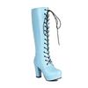 Plus Size Glossy Patent Leather Cross Lace Up Zipper With Plush Lining Women's Knee Length Boots Extra High Thick Heels Boots