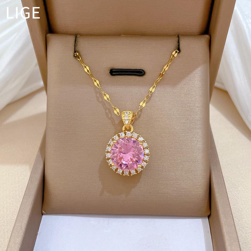 Heavy Industry Large Round Zirconium Temperament Micro Diamond Necklace Women'S Exquisite Wind Collarbone Chain With Jewelry