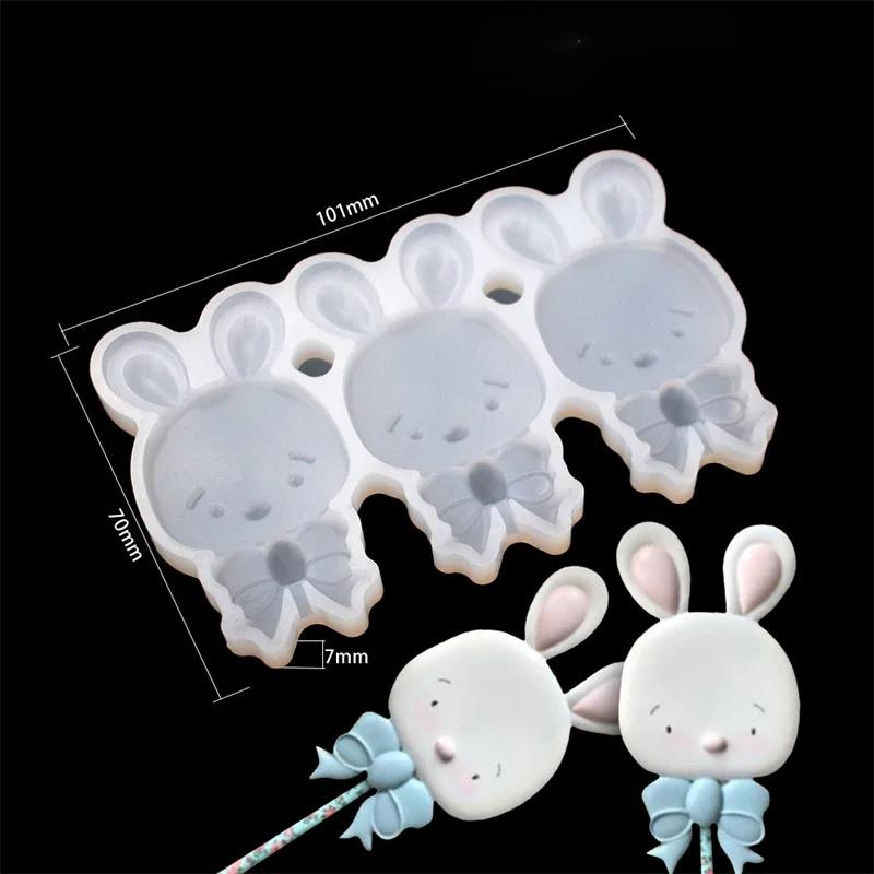 Easter Bunny Design Lollipop Silicone Mold Cute Bow Rabbit Chocolate Candy Mould Cake Decorating Tools for Easter Cupcake Cookie