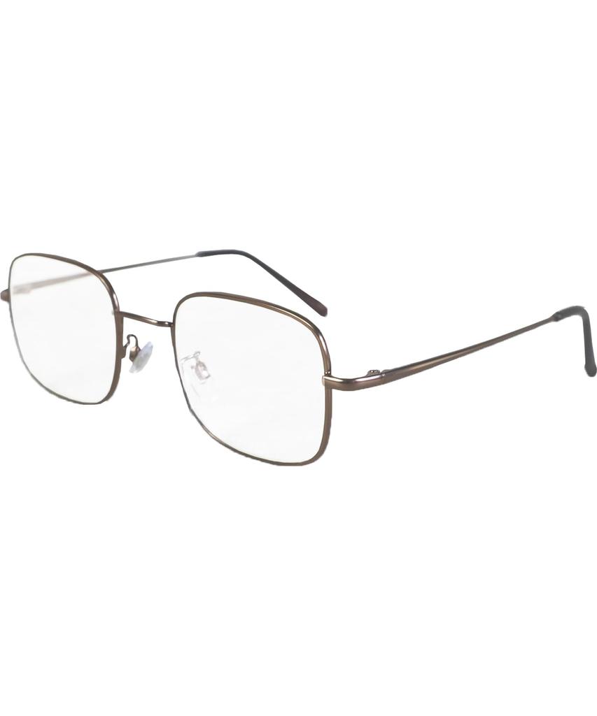 (Eight) Square Metal Sunglasses for Men and Women, Black Rimmed, Square Shape, Comes with Dedicated Case, BrownClear F