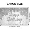 Happy Birthday Banner Silver Birthday Decorations for Women - Large Happy Birthday Backdrop Photography Background Banner Sign, Birthday Party Decor