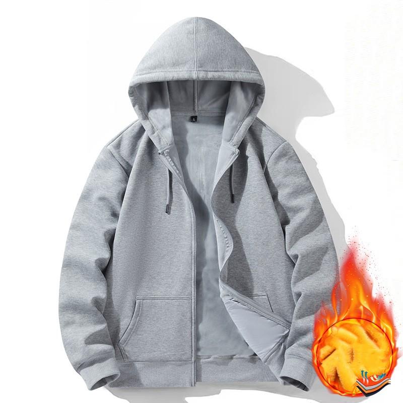 

Мужская осенне-зимняя теплая толстовка на молнии с капюшоном на флисовой подкладке, однотонная, больших размеров, повседневный кардиган XS