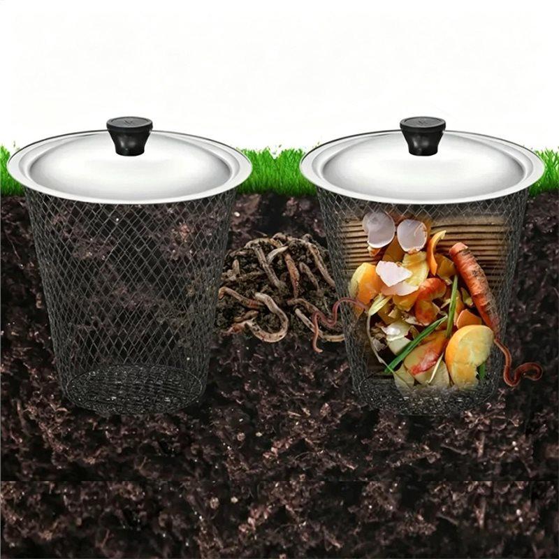 VOFUN-Worm Composter With Lid Metal Mesh In-Ground Bin Nutrient Supply Kitchen Scraps Garden Waste Harvesting