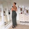 Solid Sexy Backless Maxi Dress Women Elegant Elastic Slim Short Sleeve Long dresses Female Bodycon Streetwear Clothing