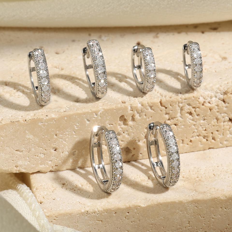ZAKOL 6 Pcs Shiny Zircon Chunky Circle Hoop Earrings for Women Girls Fashion White Gold Color Helix Tragus Piercing Zircon