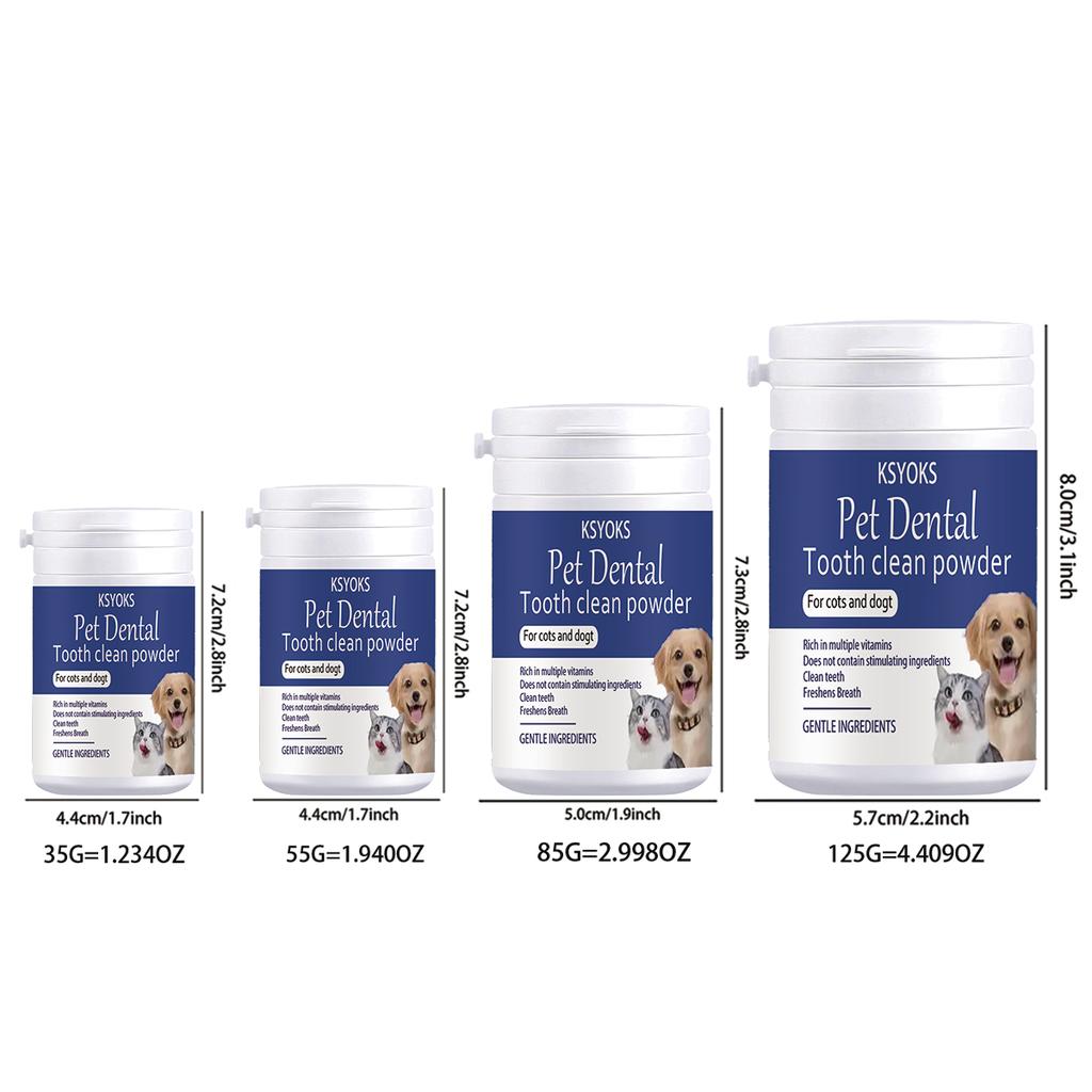 Pet tooth powder cleans teeth while refreshing breath, making interaction with furry children closer