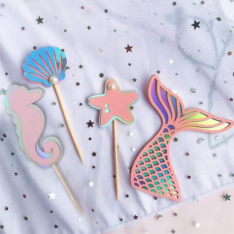

Mermaid Cupcake Toppers Glitter Seahorse Starfish Mermaid Tail happy birthday cake Picks Under the Sea girl Birthday Party decor