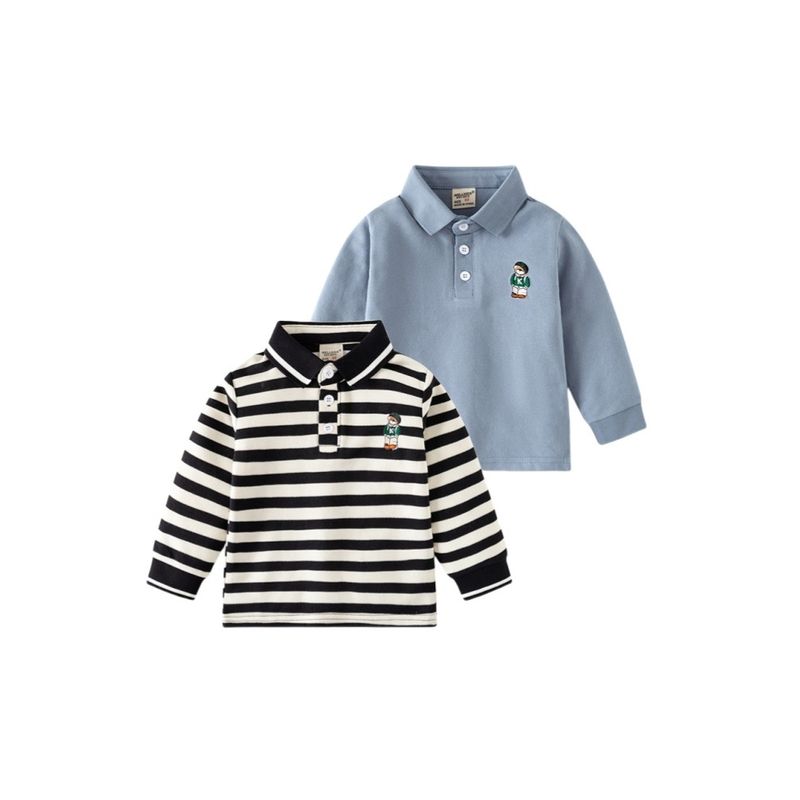 Children's Polo Shirt Clothes Boy's Long-Sleeved T-shirt Polo Collar Top Children Spring and Autumn Bear Bottoming Shirt Children's Clothing