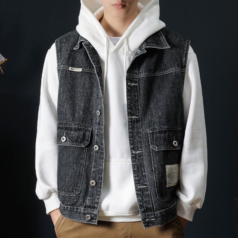 Summer Wasteland Style Denim Vest Men's American Retro Loose Handsome Tooling Jacket Trend All-match Waistcoat Vest