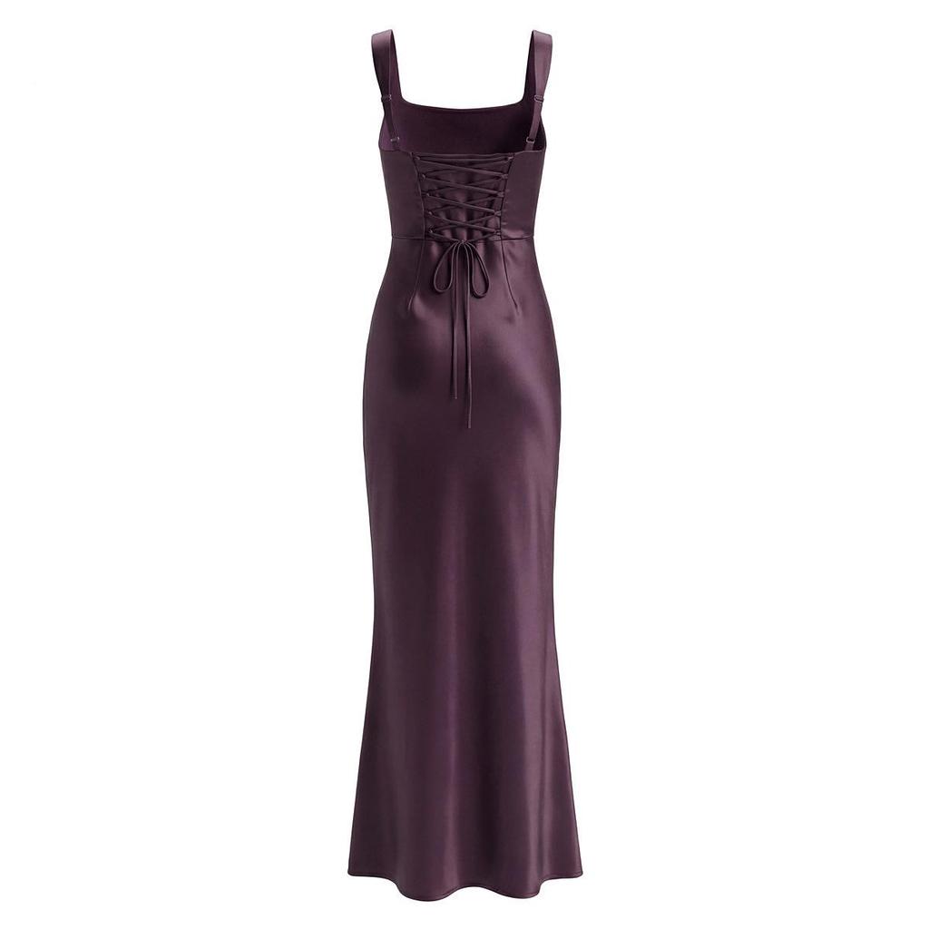 European/American Satin Spaghetti Strap Classic Evening Gown for Women