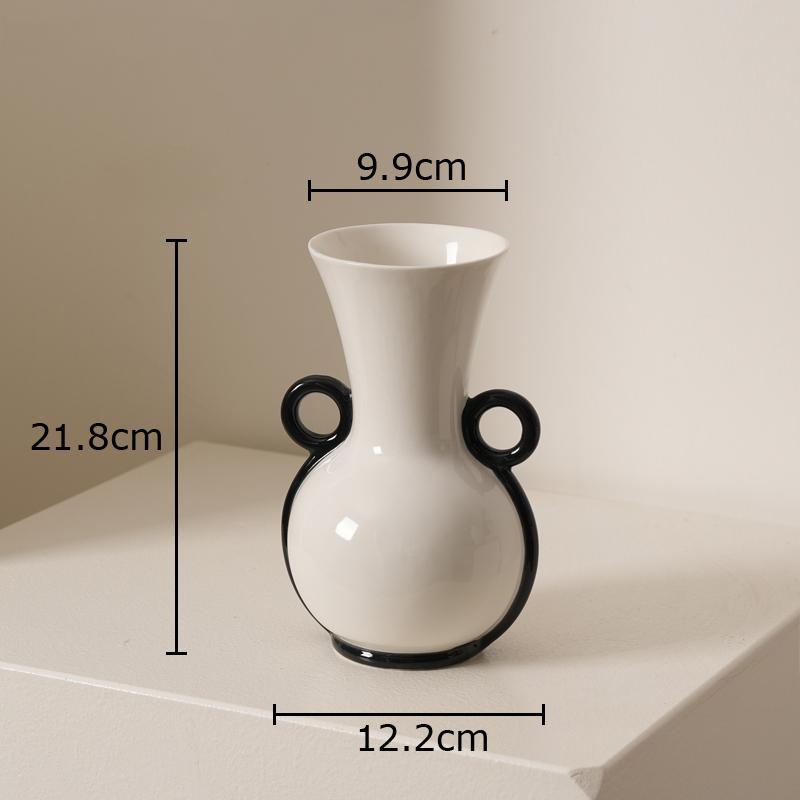 Double-ear Handles Ceramic Vase Minimalist Flower Pots Desk Decoration Flower Arrangement Floral Vases Room Aesthetic Decor