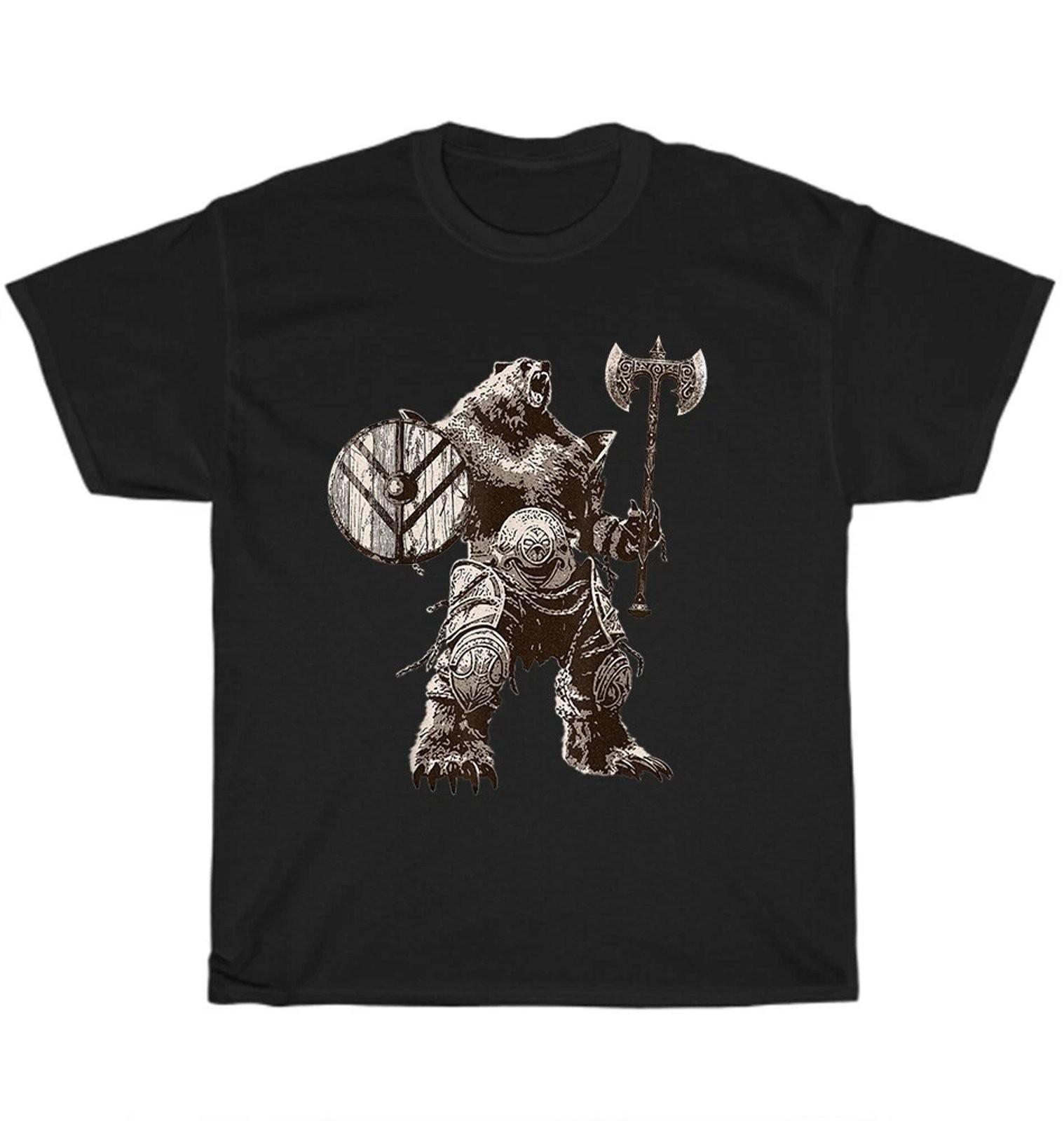 Viking Bear Warrior Norse Myths Funny Graphic Tee Unisex T-Shirt Cool Gift L