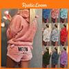 Womens Fleece Cat Fluffy Warm Pjs Pyjamas Sleepwear Nightwear Set Outfit Pajamas