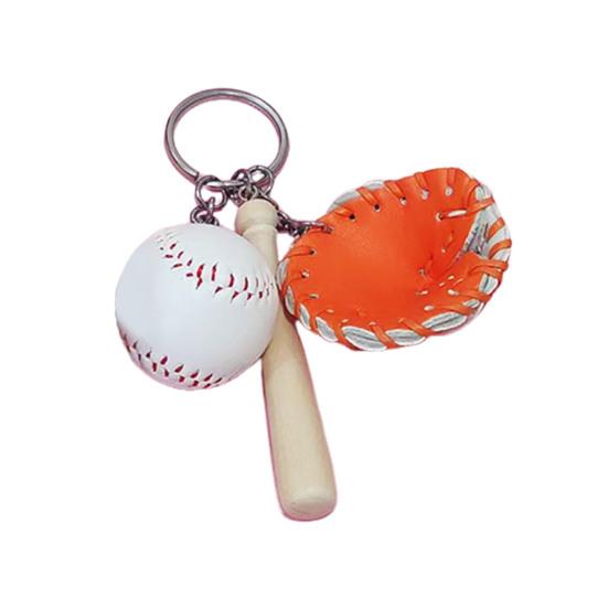 Baseball Keychain Pendant Zinc-Iron Alloy Wood Faux Leather Baseball Bat Cap Team Gift Baseball Fan Accessory