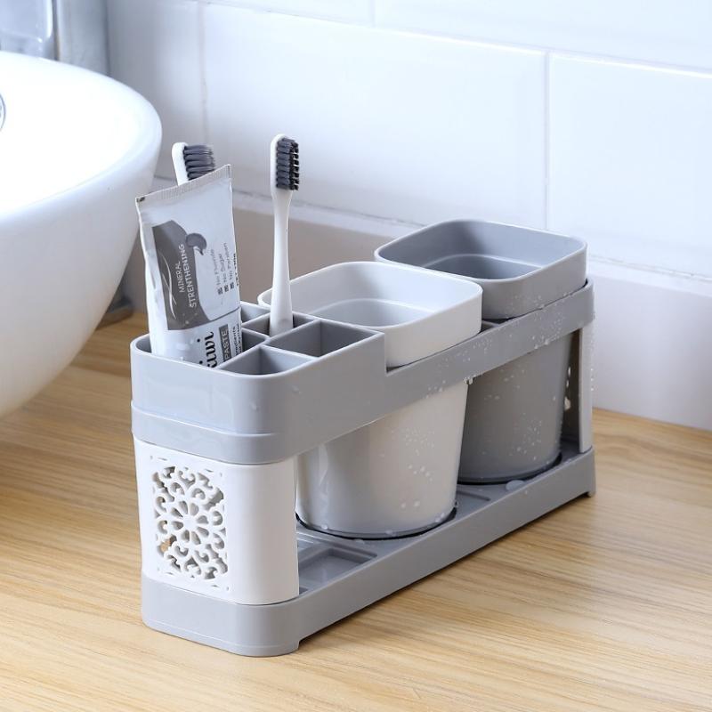 Bathroom Toothbrush Toothpaste Shelf Advanced All-In-One Toothbrush Single/Double Mouthwash Cup Bathroom Wash Set Cup Holder