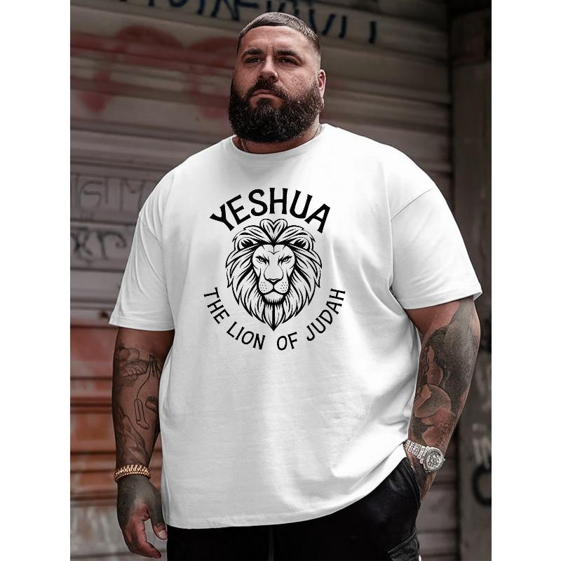 European Size Yeshua The Lion of Judah New Oversized Short-Sleeve T-Shirt Featuring American Style, Printed Loose-Fitting Shirt for Larger Men
