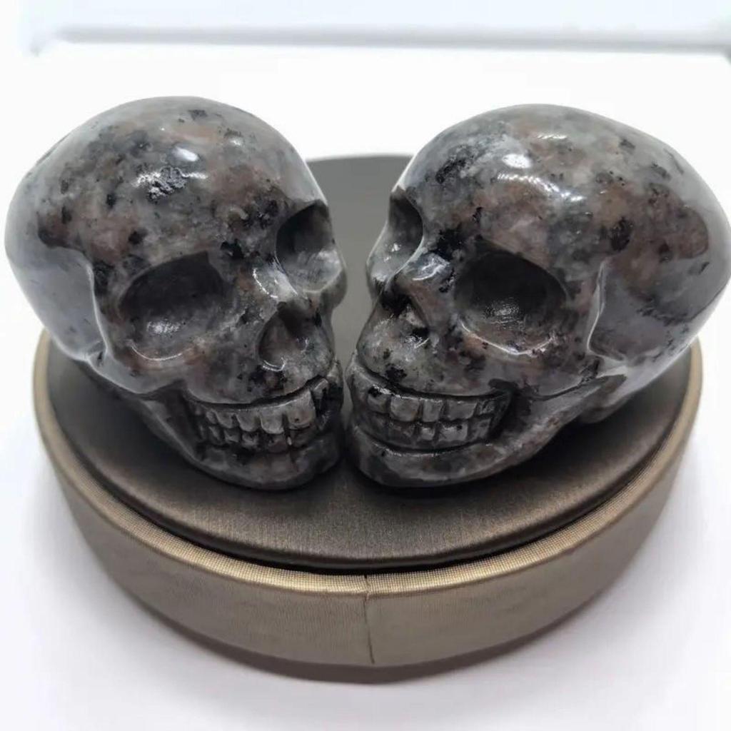 Crystal Carved Skull Flame Stone Statue - Halloween Horror Ornament Collection