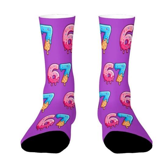 67 Meme Casual Socks Ice Cream 6 7 Crew Socks Funny Donut Six Seven Socks Gifts for Women Men Family Friends