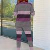 Women Plus Size Striped Printed Round Neck Long Sleeve Top And Fitted Pants Two Piece Set