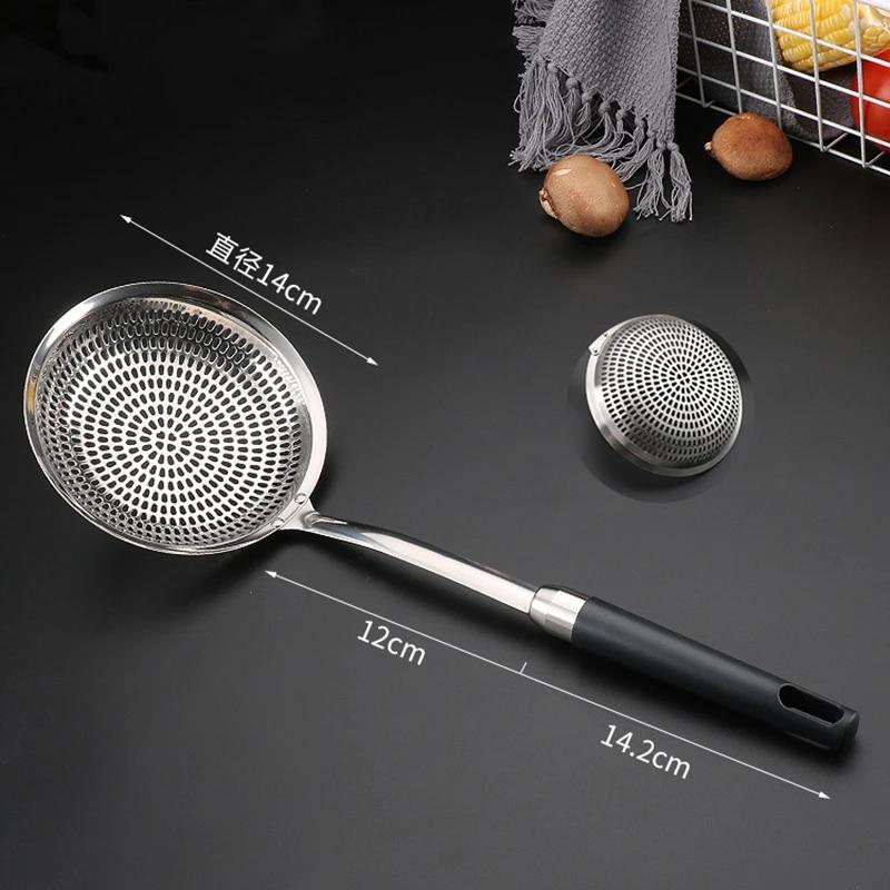 304 Stainless Steel Large Colander Oil Filter Kitchen Oil Frying Skimmer with Long Handle Noodles Food Sieve Cooking Tools