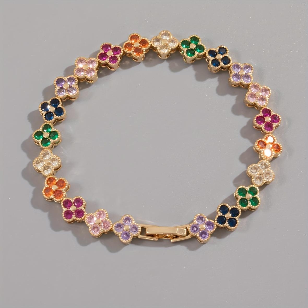 

Браслет Клевер Браслет Красочные Блестящие Полные Бриллианты Женский Браслет Модный Дизайн Роскошный Браслет золотой