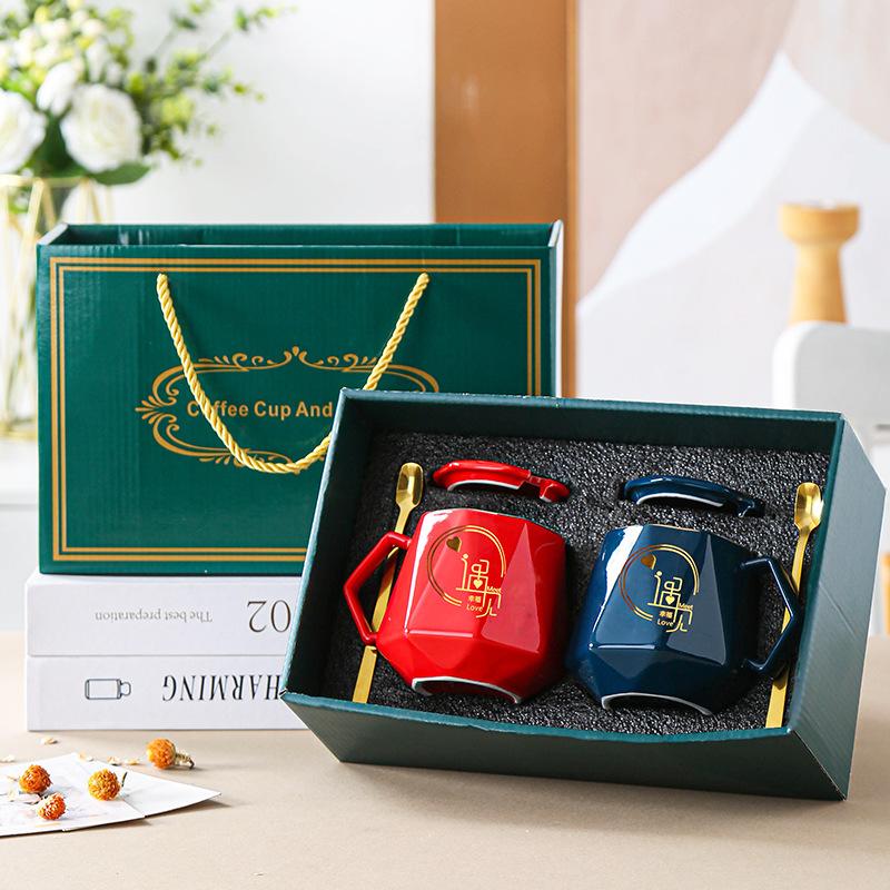 Ceramic Mug Diamond Mug Water Mug Upscale Gift Box Set Souvenir Wedding Gift Business Couple Coffee Mug