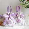 Small Floral Canvas Drawstring Bag Small Bowknot Jewelry Pouch With Pearl Chain Wedding Candy Packaging Bag