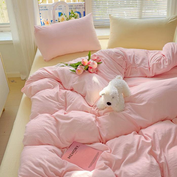 Class A Maternal And Infant Grade Solid Color Four-Piece Set Washed Cotton Double Quilt Cover Dormitory Bed Sheet 3Pcs Set Bed Hat Quilt Cover