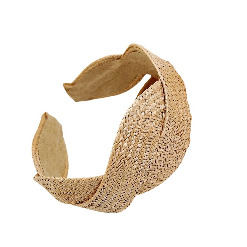 Wide Brim Braided Straw Headband Comfort Fit Solid Color Hair Accessory For Women Casual Outings Parties Vacations