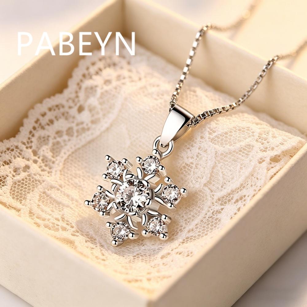 925 Sterling Silver Fashion Temperament Snowflake Zircon Pendant Necklace Birthday Party Anniversary Gift Ladies Jewelry