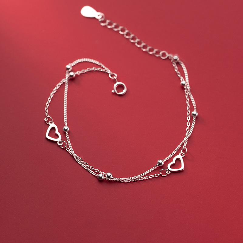 Sweet Heart Women's Double-Layer Hollow Heart & Bead Bracelet
