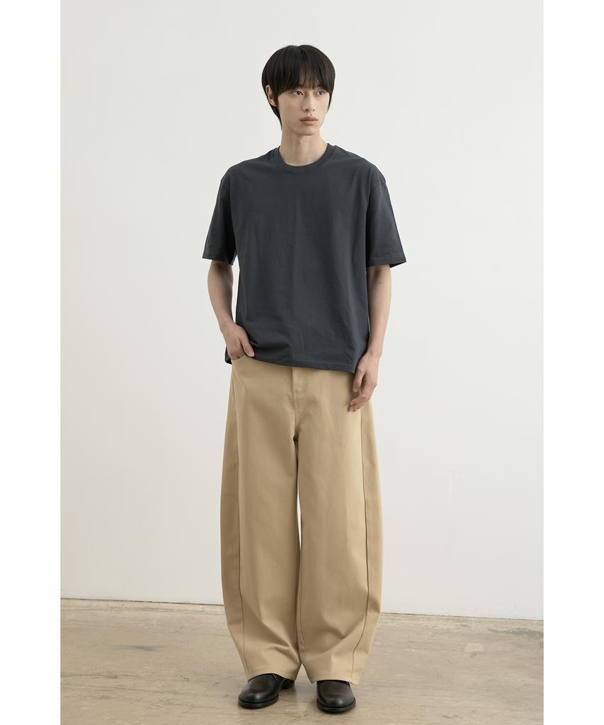 WHOLOVESART Twist Volume Curved Cotton Pants Beige