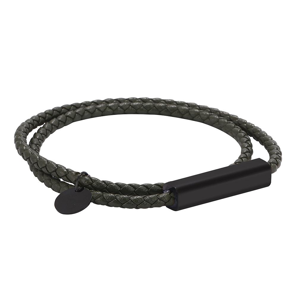 

Модный мужской браслет из нержавеющей стали с подвесками, зеленые кожаные плетеные панк-браслеты, ювелирные аксессуары Wearing Length 205mm зелёный