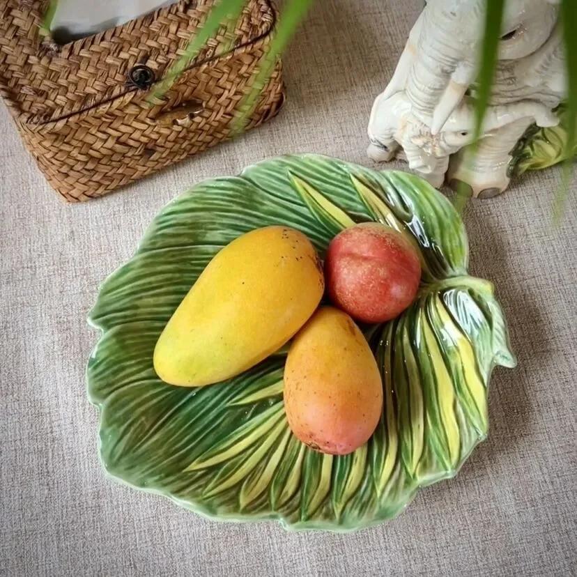 Underglaze Porcelain Japanese Banana Leaf Dim Sum Plate Dumpling Plate