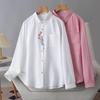 2026 Spring Plus Size Women's Long Sleeve Embroidered Cotton Cardigan Shirt for Curvy Women