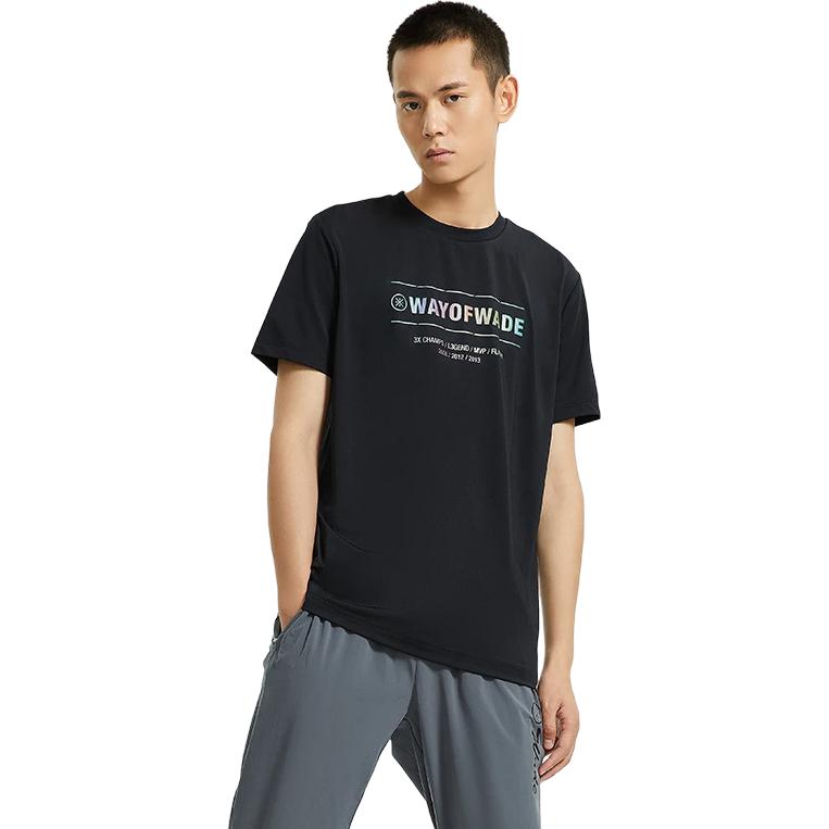 Li Ning Wade Series Reflective Letter Quick-Dry Sports Crew Neck Short Sleeve T-Shirt Men Tops Black ATSR287-1