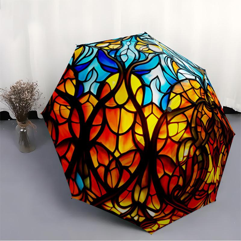 1pc Stained Glass Sphere Fashionable Auto Opening/Closing Folding Umbrella with 8 Bones, Windproof Portable, Daily Use209