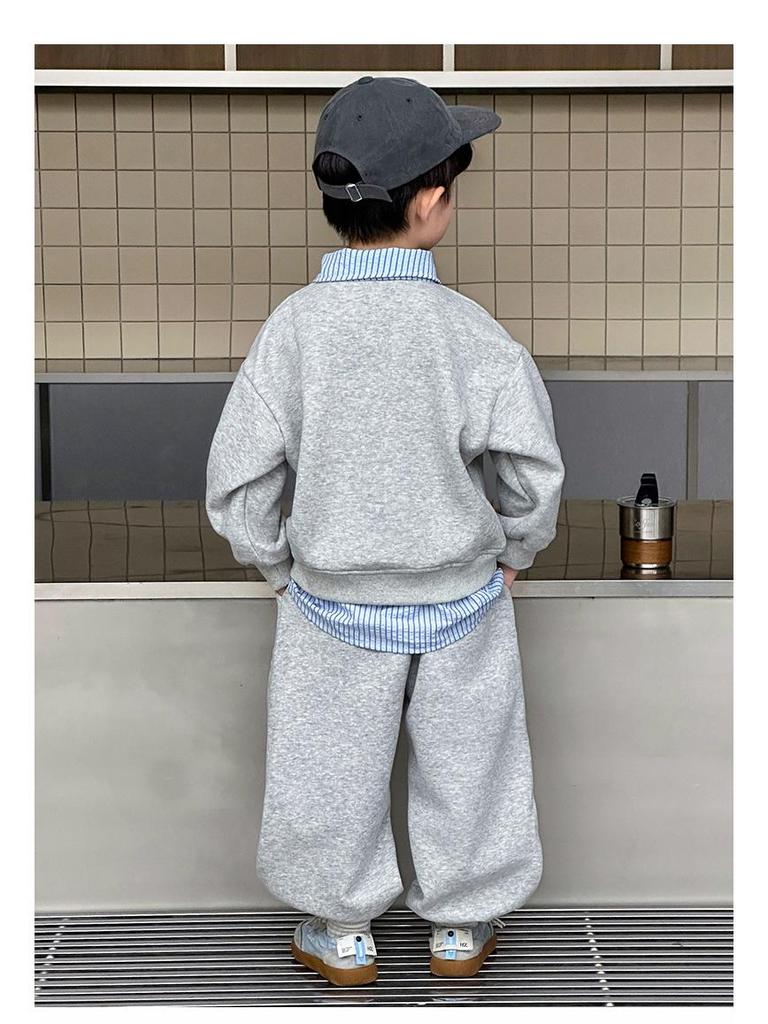 Korean Style Boys' Sweatshirt & Sweatpants Set - 2025 New Trendy Autumn Outfit for Kids