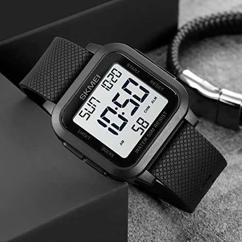 Datirzyx Men's Easy-to-Read Digital Watch with Large Display, Waterproof Sports Watch, Stopwatch, Dual Time, Countdown, Alarm Function, and Japanese I