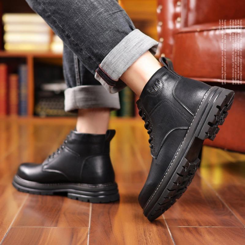 Fashion Winter Warm Platform Leather Velvet Men's Boots Designer Soft-soled Casual Cotton Shoes for Men Fashion Wool Ankle Boots Male
