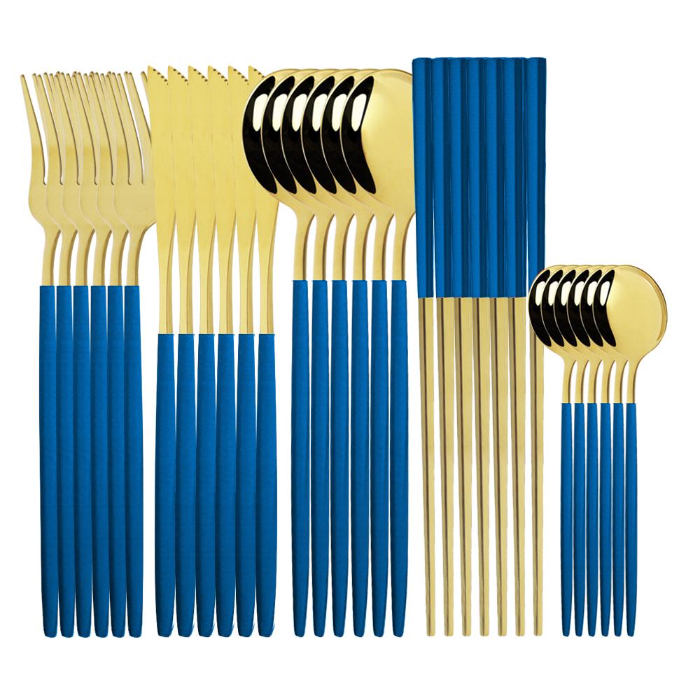 Set di posate occidentali Set di stoviglie Stoviglie in acciaio inossidabile Cucchiaio nero Forchetta Coltello Bacchette Set da cena Posate complete per la casa