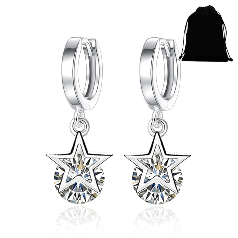 

Zoomers earrings Swaying star white silver hoop earrings catchless zirconia platinum plated Popularity cute South Korea fashion accessories