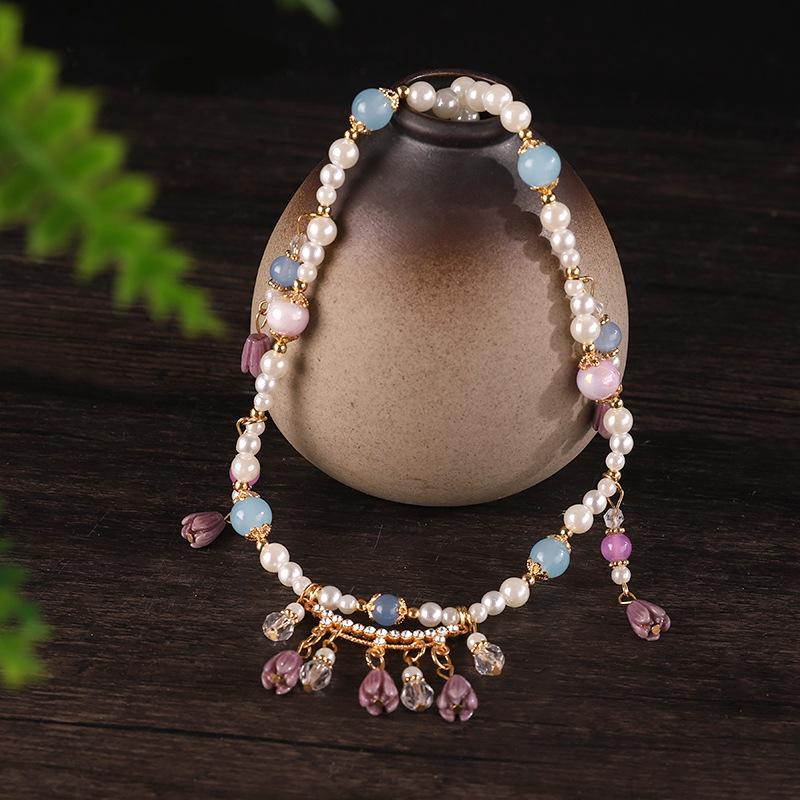 Chinese Style Simulation Pearl Necklace Hanfu Long Chain Jewelry Accessory