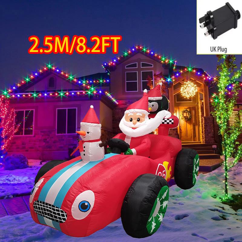 Outdoor Christmas Decorations Santa Claus Vehicle LED Lights Inflatable Model Toys Holiday Gift Props Indoor Party Xmas Decor