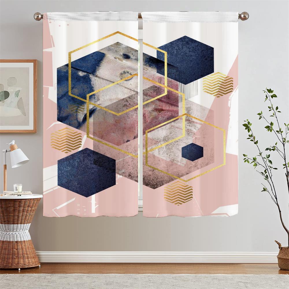 

Геометрический тюль в кухонных занавесках, роскошные шторы для гостиной, тканевые подхваты для штор, жалюзи, кудри W50xH70cmx2pcs-CL