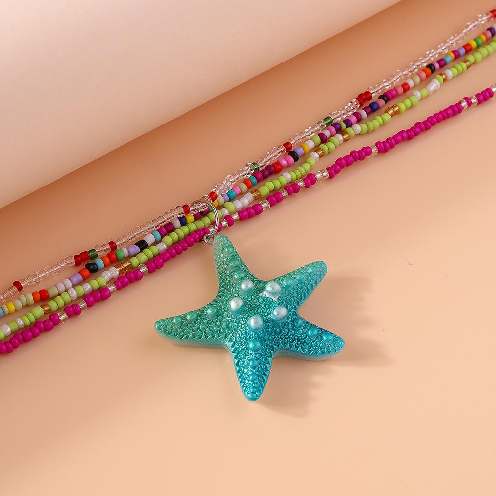 Summer Beach Bohemia Colorful Beads Necklace for Women Girls Starfish Necklaces Pendant Party Holiday Handmade Jewelry Gifts