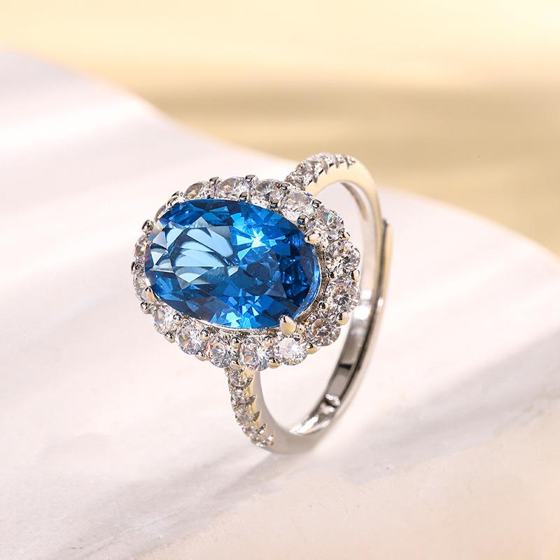 Jewelry Copper Bottom Gold-Plated Simulation Blue Spinel Red Corundum Set Female Main Stone 8 * 12