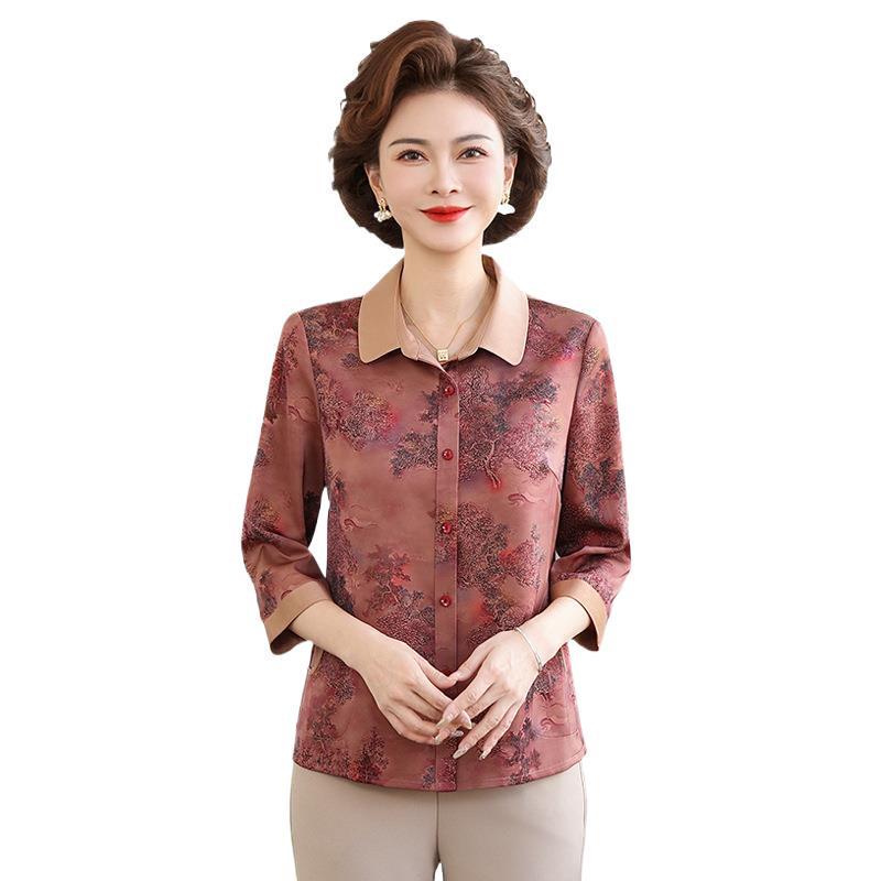 2026 Stylish Spring/Summer Seven-Sleeve Printed Shirt for Middle-Aged and Elderly Women